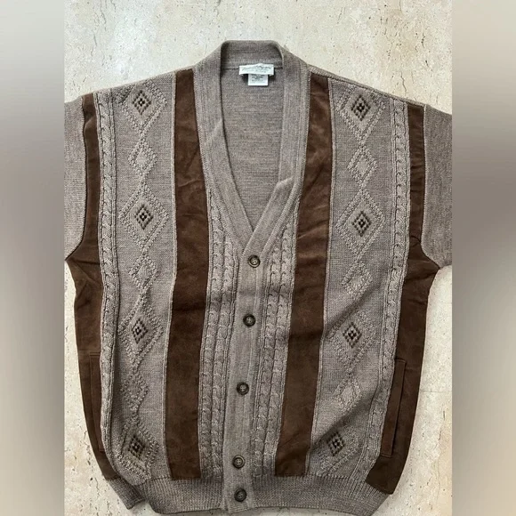 Vintage Norm Thompson Wool and Leather Cardigan Size Medium - Picture 1 of 5